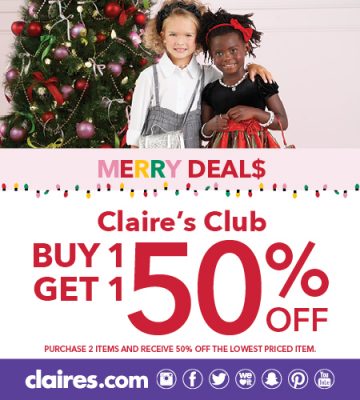 Claires Club buy 1, get 1 50% off