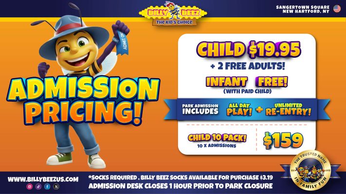 Sangertown Admission Pricing 2 free adults